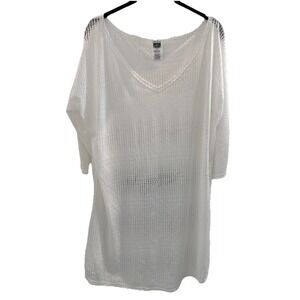 O'Neill Women's  Swimsuit Cover-Up Tunic Top Beach  Pool Resort White Mesh M/L